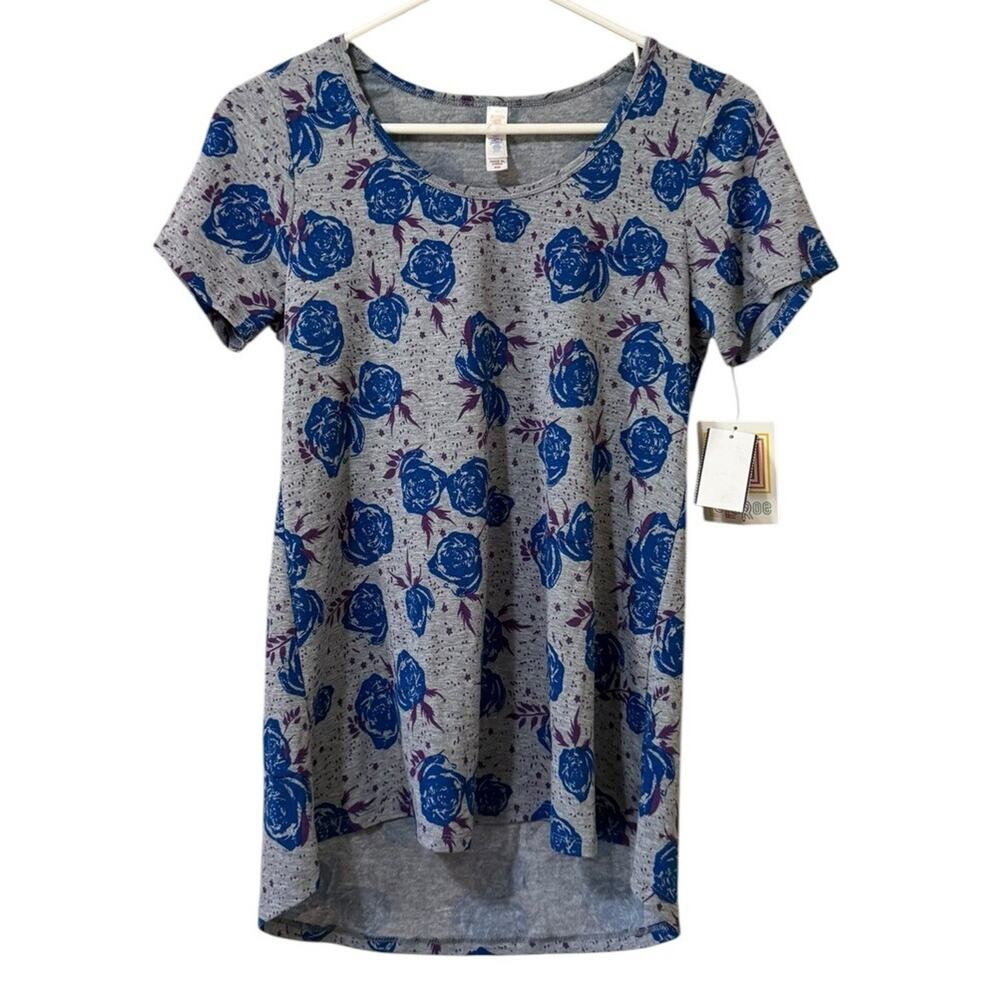 LulaRoe Women Size XXS Classic-T Women's Top Short Sleeve Blue Floral NWT‎